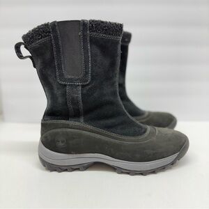 Timberland Women’s Black Suede Leather Winter Boots Fleece Lined Snow Size 10